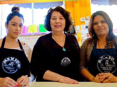 The Mexico Tortilla Factory in Newark produces food with natural ingredients and a traditional love of work. Susana “Sucy” Collazo (middle) is pictured with Ruby Aguilar (left) and Maria Contreras (right).