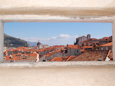 View of old town of Dubrovnik through the ancient wall.
