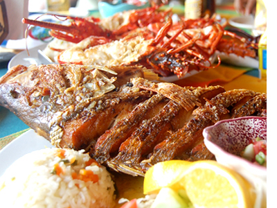 Lunch at Tehua, fresh lobsters and huachinango fish