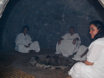 Waiting inside the temazcal.