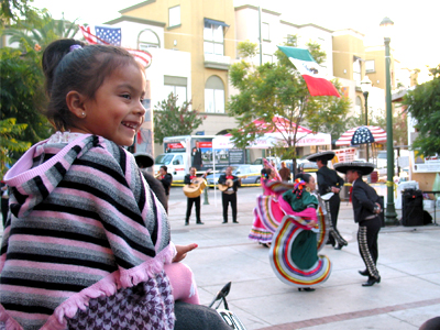 En las celebraciones del Cinco de Mayo el uso de símbolos tradicionales e imágenes como sombreros, maracas, ropa folklórica y danzas, mariachi y la Virgen de Guadalupe son parte del despliegue usual. 