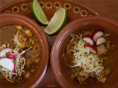 Pozole dish at Los Moles restaurant in Emeryville. Mole buffet at Los Moles restaurant in Emeryville. Photos: Laila Bahman