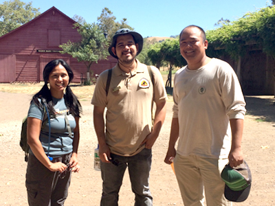 Melissa Avery (left) regional coordinator for Latino Outdoors, Daniel Sanchez ranger of National Park Service and Francis Mendoza (right) ranger of East Bay Regional Parks District (EBRPD).